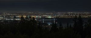 Preview wallpaper night city, bridge, lights, river, aerial view, dark