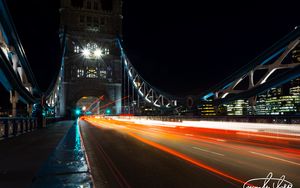 Preview wallpaper night city, bridge, long exposure, city lights, london