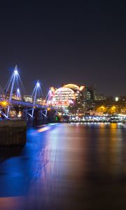Preview wallpaper night city, bridge, river, architecture, lights, reflection