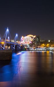 Preview wallpaper night city, bridge, river, architecture, lights, reflection