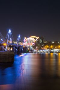 Preview wallpaper night city, bridge, river, architecture, lights, reflection