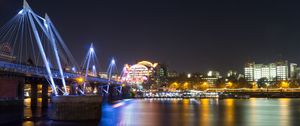 Preview wallpaper night city, bridge, river, architecture, lights, reflection