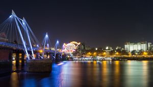 Preview wallpaper night city, bridge, river, architecture, lights, reflection
