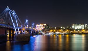 Preview wallpaper night city, bridge, river, architecture, lights, reflection