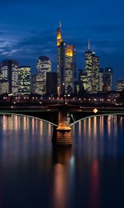 Preview wallpaper night city, bridge, river, buildings, architecture, lights