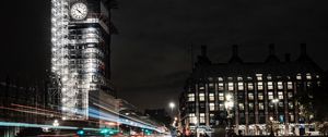 Preview wallpaper night city, building, architecture, long exposure, night, london