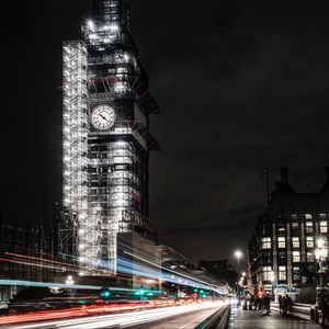 Preview wallpaper night city, building, architecture, long exposure, night, london