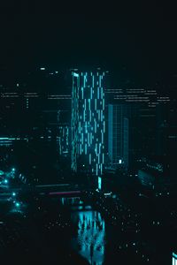 Preview wallpaper night city, building, illumination, dark, neon, blue