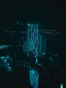 Preview wallpaper night city, building, illumination, dark, neon, blue