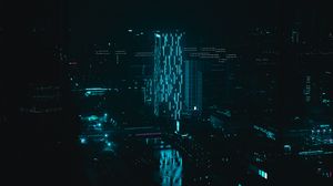 Preview wallpaper night city, building, illumination, dark, neon, blue