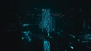 Preview wallpaper night city, building, illumination, dark, neon, blue