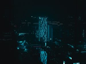 Preview wallpaper night city, building, illumination, dark, neon, blue