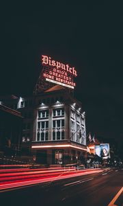 Preview wallpaper night city, building, inscription, city lights, columbus, ohio, united states