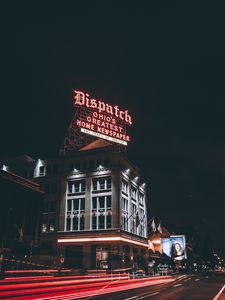 Preview wallpaper night city, building, inscription, city lights, columbus, ohio, united states