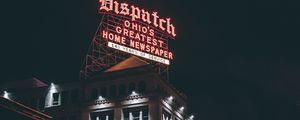 Preview wallpaper night city, building, inscription, city lights, columbus, ohio, united states