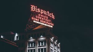 Preview wallpaper night city, building, inscription, city lights, columbus, ohio, united states