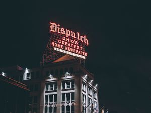 Preview wallpaper night city, building, inscription, city lights, columbus, ohio, united states