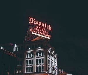 Preview wallpaper night city, building, inscription, city lights, columbus, ohio, united states