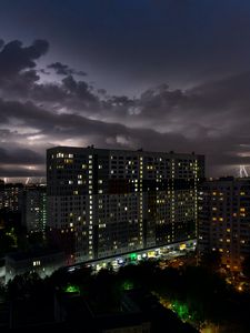 Preview wallpaper night city, building, lights, apartments