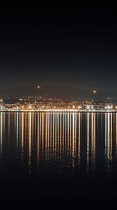 Preview wallpaper night city, building, lights, reflection, water