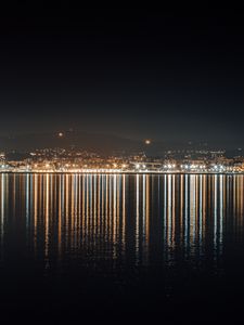 Preview wallpaper night city, building, lights, reflection, water
