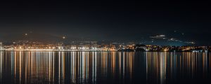 Preview wallpaper night city, building, lights, reflection, water