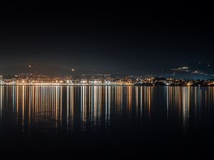 Preview wallpaper night city, building, lights, reflection, water