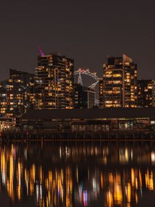 Preview wallpaper night city, building, lights, reflection