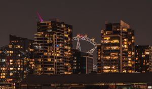 Preview wallpaper night city, building, lights, reflection