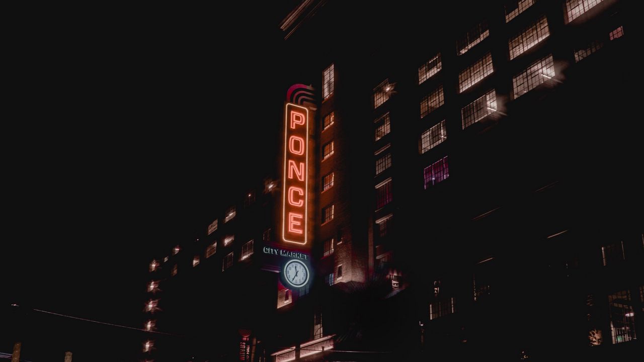 Wallpaper night city, building, neon, signage, usa