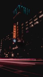 Preview wallpaper night city, building, neon, signage, usa