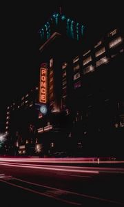 Preview wallpaper night city, building, neon, signage, usa