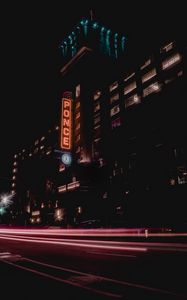 Preview wallpaper night city, building, neon, signage, usa
