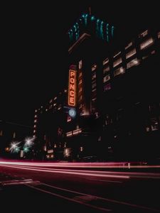 Preview wallpaper night city, building, neon, signage, usa