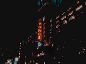 Preview wallpaper night city, building, neon, signage, usa