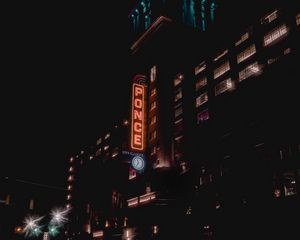 Preview wallpaper night city, building, neon, signage, usa