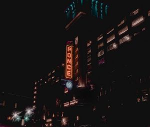 Preview wallpaper night city, building, neon, signage, usa