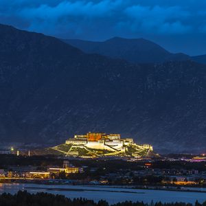 Preview wallpaper night city, building, night, mountains