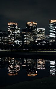Preview wallpaper night city, building, reflection