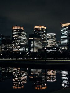 Preview wallpaper night city, building, reflection