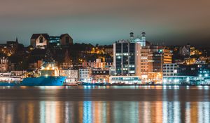 Preview wallpaper night city, building, river, reflection, lights