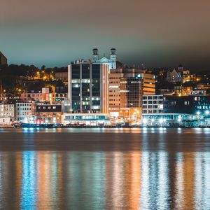 Preview wallpaper night city, building, river, reflection, lights