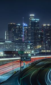 Preview wallpaper night city, building, road, glow