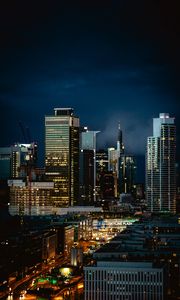 Preview wallpaper night city, building, road, lights, glow