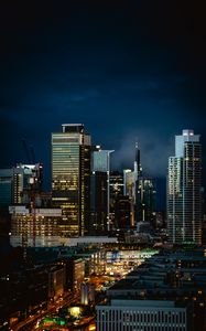 Preview wallpaper night city, building, road, lights, glow