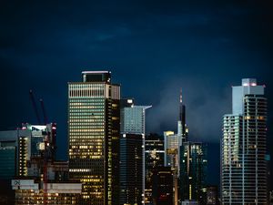 Preview wallpaper night city, building, road, lights, glow
