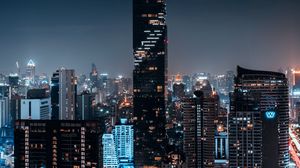 Preview wallpaper night city, buildings, aerial view, architecture, metropolis