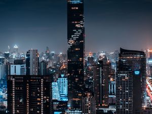 Preview wallpaper night city, buildings, aerial view, architecture, metropolis