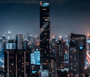 Preview wallpaper night city, buildings, aerial view, architecture, metropolis