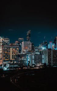 Preview wallpaper night city, buildings, aerial view, dark, lights